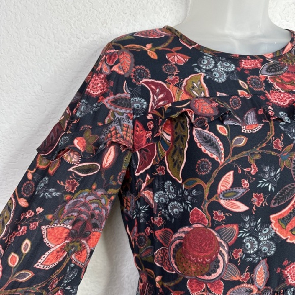 LOFT Dress Womens Size 2 Floral Tiered Dark Romantic Fairygoth Boho Whimsical - Picture 9 of 11